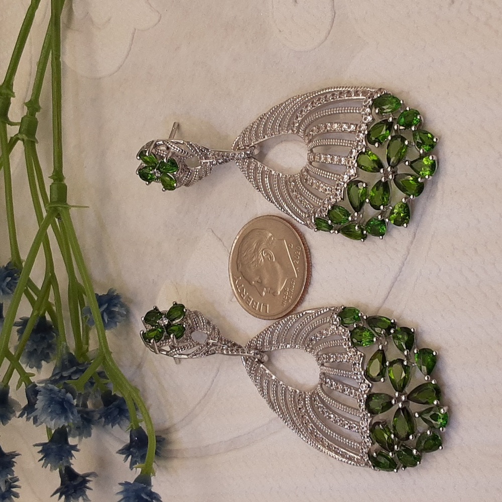 925 Genuine Chrome Diopside Earrings. - Picture 5 of 6